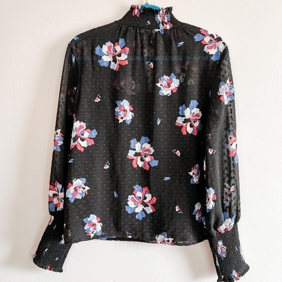 Laundry by Shelli Segal Mock Collar Sheer Black Floral Long Balloon Sleeve Small - Picture 3 of 9